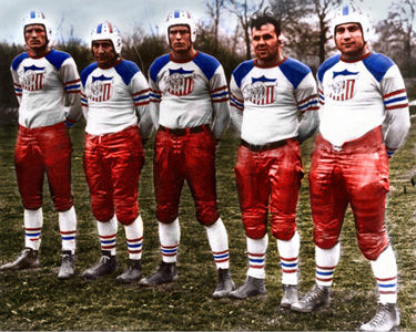 Members of the St. Louis Gunners in a colorized photo